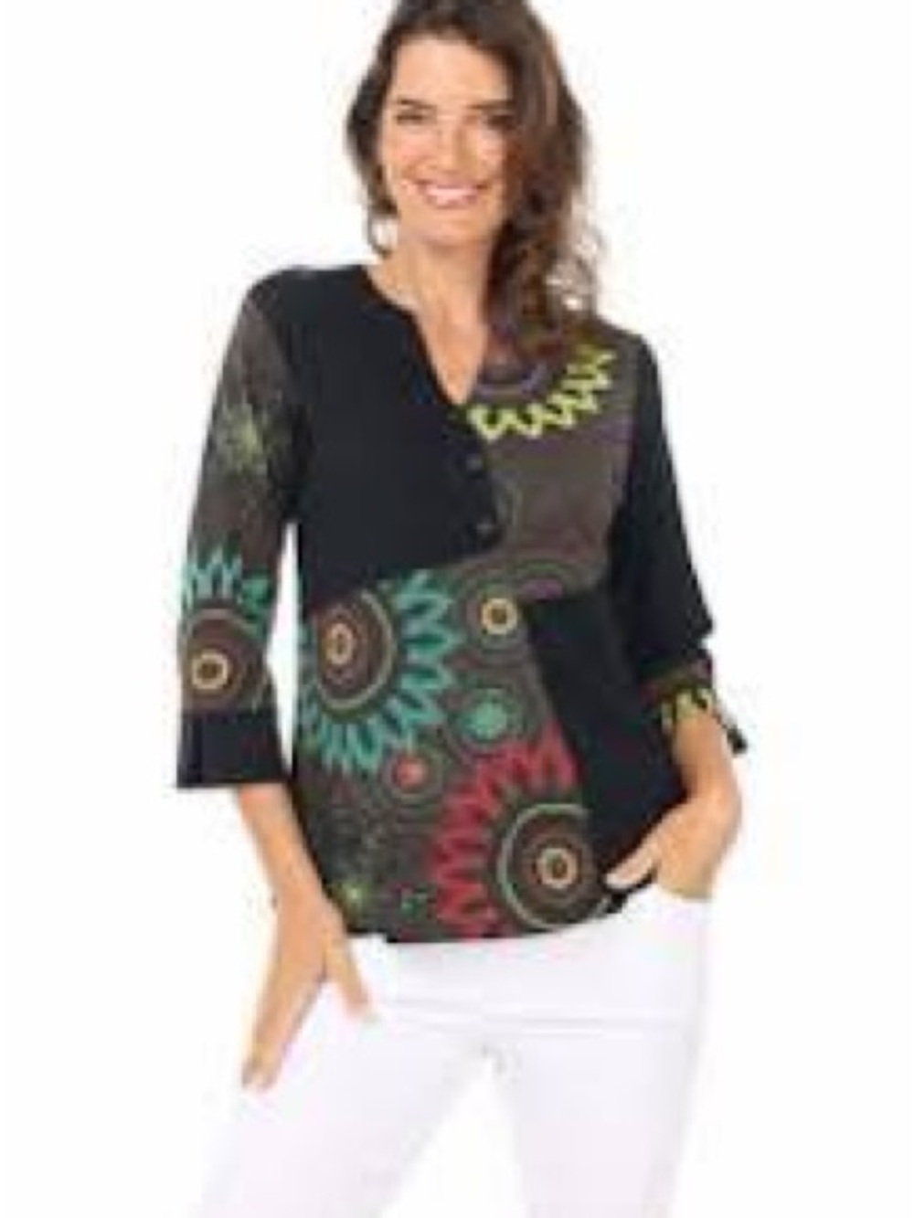 Parsley & Sage Black Tunic with Colorful Medallion Print